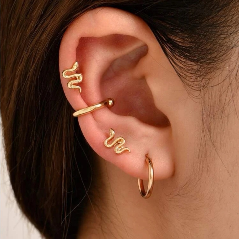 🎉 New Snake Gold Plated Earring Set of 4